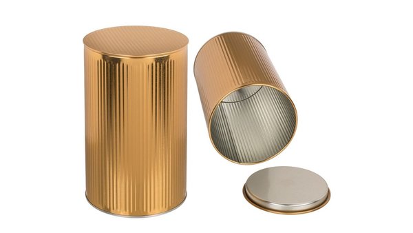 Runde goldene Metall-Dose, 3D-Design, ca. 11 x 17,6 cm